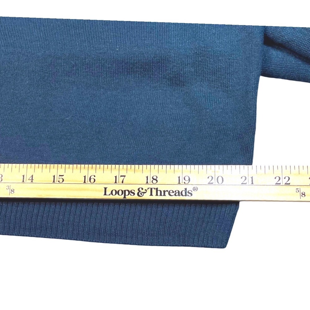 APT 9 Mens V Neck Sweater Large Merino Wool Blend Dark Teal Pullover Soft Luxury - Picture 9 of 9